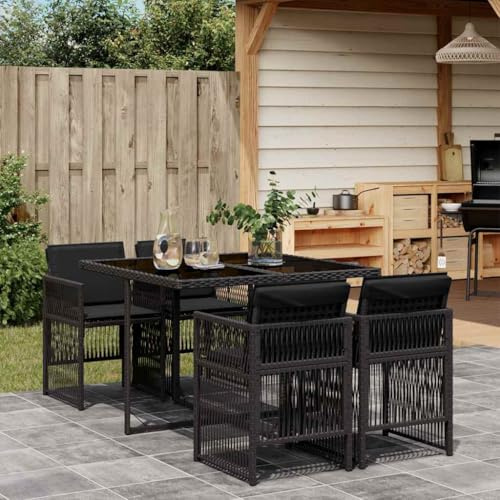 WITREE Gartenmöbel Set 4 Stühle mit Tisch Garten Essgruppe 4 Personen Polyrattan Sitzgruppe Gartengarnitur für Garten & Terrasse-Schwarz-5-tlg/Glas