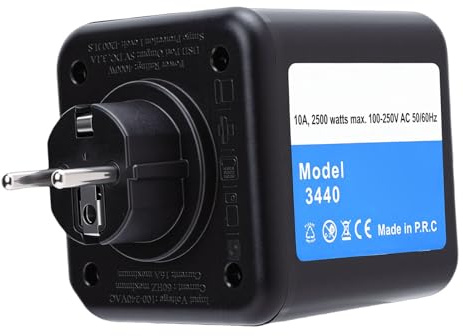 OVAQUIXI Prise Murale Multifonctionnelle, Matériel PC, 3 Prises Ca, 2 Ports USB, Prolongateur de Prise de Courant 2500W pour les Voyages au Bureau à Domicile