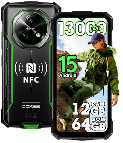 DOOGEENEXT Fire 5 13000mAh 4G Rugged Smartphone 12GB+64GB (Verde) | Schermo 6,6 90Hz fluido. NFC per pagamenti contactless. Android 15, perfetto per viaggi e uso intensivo