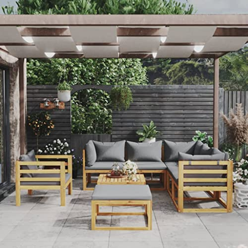 KGHFDVB 8-TLG. Garten-Lounge-Set aus massivem Akazienholz mit Auflagen, modulares Lounge-Sitzgruppe Holz inklusive Couchtisch mit Lattenrost-Design, abnehmbare Sitz- und Rückenpolster