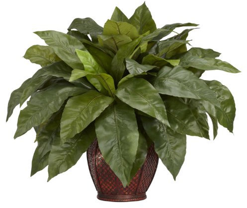 Nearly Natural 6659 Bird Nest Fern with Vase Decorative Silk Plant, Green