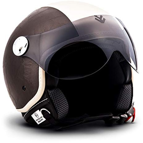 ARMOR HELMETS® AV-84 „Vintage Brown“ · Jet-Helm · Motorrad-Helm Roller-Helm Scooter-Helm Moped Mofa-Helm Chopper Retro Vespa Vintage Pilot · ECE 22.05 Visier Schnellverschluss Tasche XS (53-54cm)