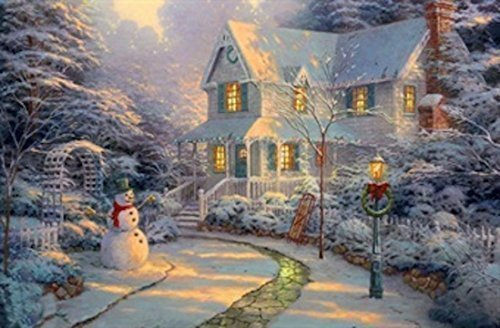 Large Festive Snowman Winter Christmas Snow Scene Light up LED Canvas/Picture