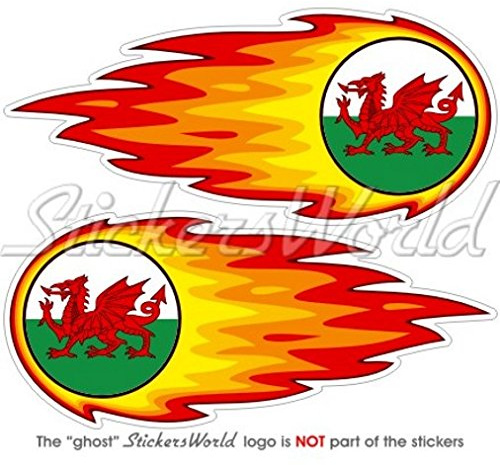 Wales Welsh Cymru Flaming Fireball Fire 5 (125mm) Vinyl Bumper Stickers, Decals x 2