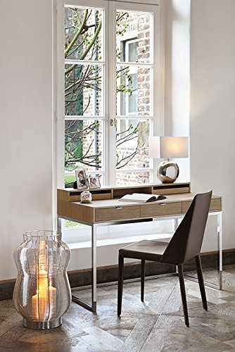 [DL] Neil, Sekretär, Edelstahlgestell, MDF und Furnier, Eiche Natur, silberfarben, L. 120 cm, B. 60 cm, H. 87 cm