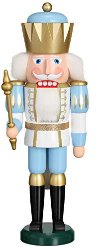 Seiffener Volkskunst Nussknacker König exklusiv 40 cm hoch Figur aus Holz Original Erzgebirgskunst weiß-Gold-blau