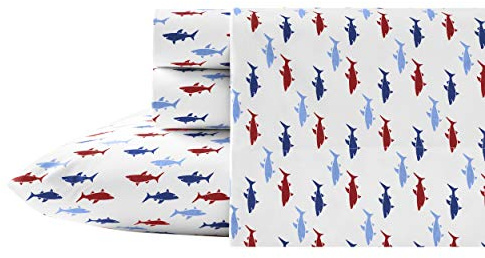 Nautica - Full Size Sheet Sets, Cotton Percale Bedding, Crisp & Cool, Coastal Bedding Set (Costazul Blue/Red, Full)