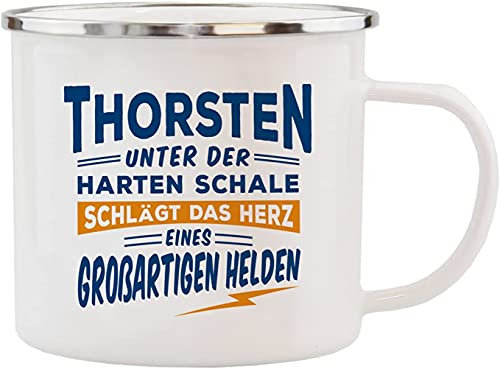 History & Heraldry Echter Kerl - Emaille Becher Thorsten - individuelle und personalisierte Tasse mit Name und Spruch