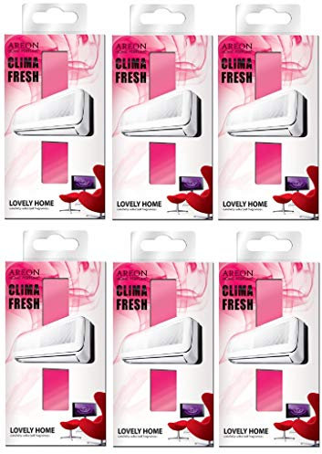 Areon Clima Fresh Ambientador Hermosa Casa Aire Acondicionado Rojo Original Perfume Hogar Salón Habitación Oficina Tienda Duradero Moderno Olor ( Lovely Home Pack de 6 )
