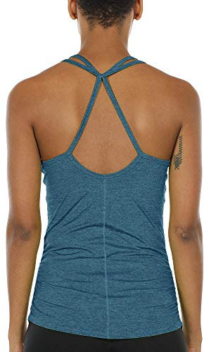icyzone Damen Sport Yoga Tank Top - Fitness Gym Ärmelloses Shirt Trainings Top (L, Baltic)