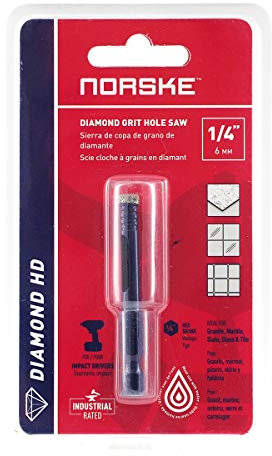 Norske Tools NDHSI103 1/4 inch (6mm) Industrial Quality Vacuum Brazed Diamond Drill Bit Hole Saw for Tile, Stone, Glass, Brick, Block and Cement Backer Board