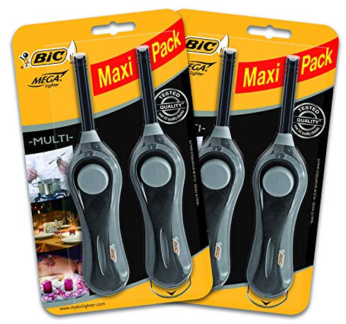 Bic - Megalighter - Encendedores Multiusos (Paquete de 4, 6 o 20 Unidades), Color Negro