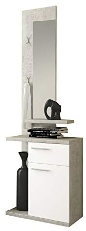 Mobile Nauplia Mobiletto Da Ingresso Con Vani Mensola e Specchio Arredo Arredamento Sala 60.5 x 186 x 28 cm Colore Bianco e Grigio Cemento