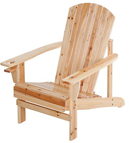 Outsunny Adirondack-Gartenstuhl mit Becherhalter Gartenliege Balkonstuhl Massivholz Natur 72,5 x 97 x 93 cm