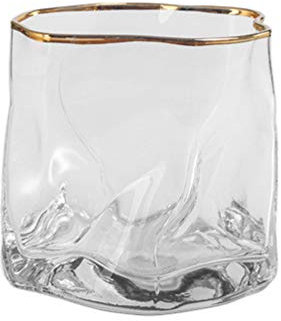 ELQ 300Ml Irregular Whiskey Glass, 3 Pack Golden Frame Handcrafted Beer Scotch Brandy Red Wine Cups, for Whiskey Brandy Lovers, Home, Bar, Party