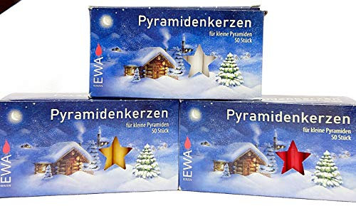 apog-Versand 3er Set Pyramidenkerzen klein, 1 x weiß, 1 x rot, 1x Natur, ca. 14 x 74 mm,Weihnachtskerzen, Adventskerzen, Christbaumkerzen, Baumkerzen, Kerzen