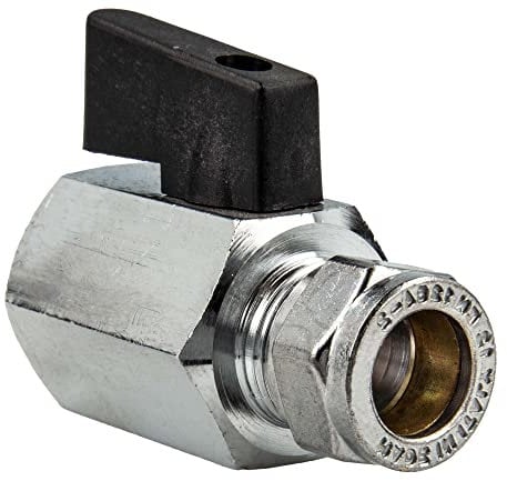 tecuro MINI Kugelhahn mit Klemmring für Kupferrohr Ø 10 mm x 1/2 Zoll IG, Temperaturbereich -5°C bis + 110°C, Messing vernickelt