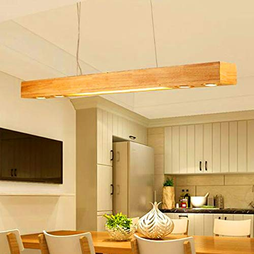 Holz Hängeleuchte 16W LED Pendelleuchte Esstisch Pendellampe Höhenverstellbar Hängelampe Mit Spotleuchten Küche Kronleuchter Wohnzimmer Schlafzimmer Esszimmer Büro Cafe Deckenbeleuchtung,Warm light