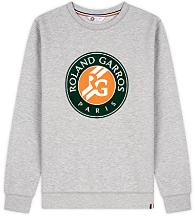 ROLAND GARROS Herren Big Logo Sweatshirt, Rundhalsausschnitt, Motiv: Beau Gamer, Grau meliert, Größe L, Marineblau, L