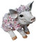OF Gartenfiguren süsses Schwein mit Blumen verziert - Gartenfigur Ferkel Deko für außen Tiere groß (Schwein sitzend)