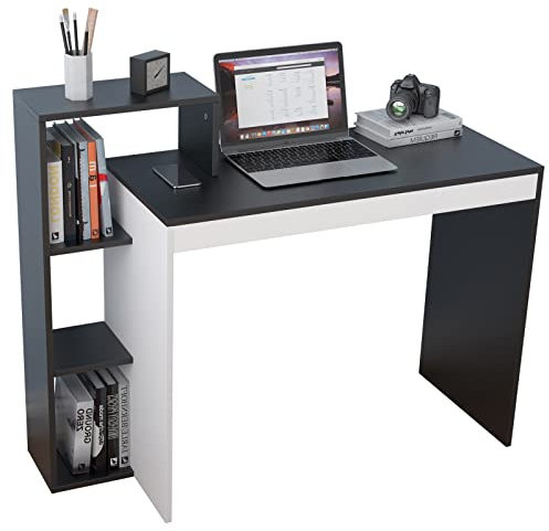 sogesfurniture Schreibtisch Computertisch Kleiner Arbeitstisch PC Laptop Tisch mit Ablagen als Bücherregal, Bewahrungsregal, 110 * 40 * 91cm, Schwarz&Weiß BHEU-SZKST-BD-BW