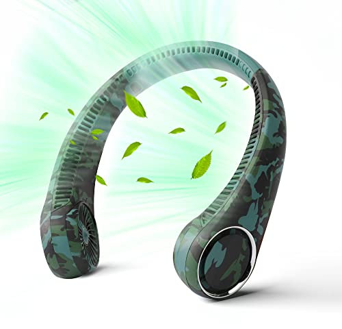 PenKou Neck Fan,Portable Hands Free Bladeless Neck Fan,4000mAh USB Rechargeable Personal Fan,3 Speeds 72 Air Outlet 360° Cooling Hanging Fan,Air out in all directions,Super Quiet,Green Camouflage
