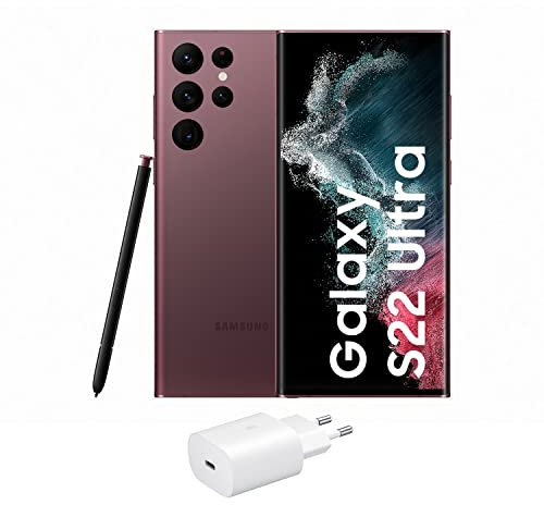 Samsung Galaxy S22 Ultra 5G (256 GB) Burdeos + Cargador – Teléfono móvil libre, Smartphone Android (Versión Española)