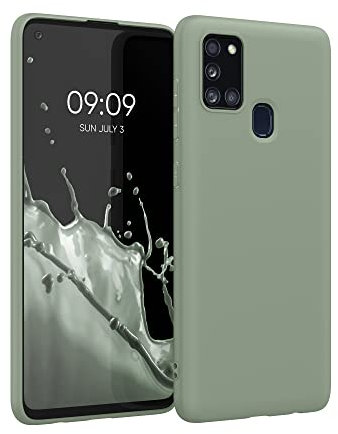 kwmobile Hülle kompatibel mit Samsung Galaxy A21s Hülle - weiches TPU Silikon Case - Cover geeignet für kabelloses Laden - Graugrün