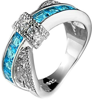 Dsnyu Damenring Gold mit Stein, Quadratisch Blau Zirkonia Liebesknoten Ringe Frauen mit Gravur Silber 57 (18.1)