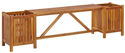MOONAIRY Gartenbank mit 2 Pflanzkübeln, Eckbankgruppe, Philosophenbank, Bank Garten, Sitzbank Outdoor, Umkleidebank, Balkonbank, Essbank, Parkbank, Multifunktionsbank, 150×30×40 cm Massivholz Akazie