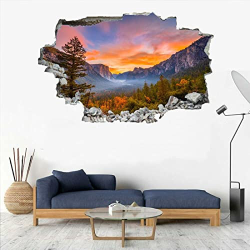 Berge Wandsticker 3D Durchbruch Himmel Wandtattoo kinderzimmer Deko B 60 x H 40 cm Wand Aufkleber Wanddurchbruch Wandsticker Wandbild für Junge Mädchen Teenager Zimmer Wohnzimmer Schlafzimmer