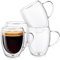Goldmeet 4x350ml Double Walled Glass Coffee Cups and Mugs with Handle, Cappuccino Latte Macchiato Glasses Cups, Heat Resistant, Dishwasher Safe, for Hot Drinks Milk Tea Juice Ice Cream