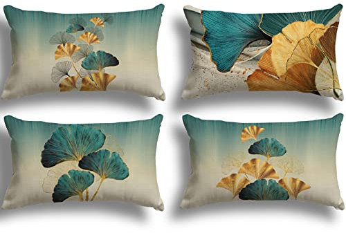 ZWJD Kissenbezug 30x50 4er Set Outdoor Kissen Dekokissen Leinen Kissenhülle Kissenbezüge Geometrische Muster Kissenhüllen für Sofa Wohnzimmer Zierkissen 30x50 A050-12