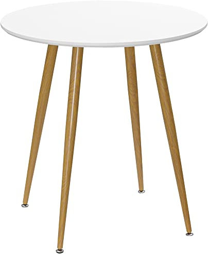 HOMCOM Mesa de Comedor Redonda para 2 Personas Mesa de Cocina Estilo Nórdico con Encimera Mate y Patas de Metal para Salón Carga 80 kg Ø72x75 cm Blanco