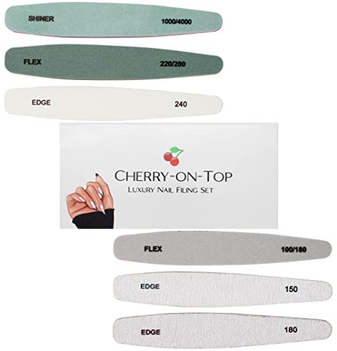 Professional Nail File Set - 6pc Gel Nail Files and Buffers - 100/180 Grit Buffer and Polisher