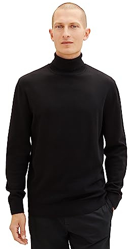TOM TAILOR Pull Basique à col roulé en Coton pour Homme, 29999 - Noir., XL