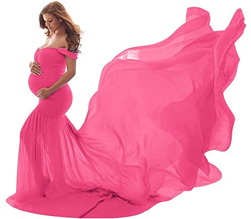 shownicer Robe de Grossesse Photographie Robe Femme Enceinte Shooting Photo Vêtement Maternité A Rose Rouge Taille Unique
