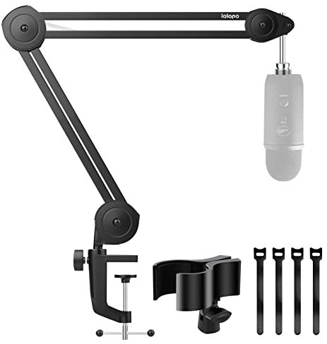 iQLQPQ Mikrofon-Galgenarm-Ständer, robuster Galgen-Mikrofonständer, Aufhängung, Scheren-Mikrofonarm mit verbessertem Mikrofonclip, max. Spannbereich 60 mm, für Blue Yeti Snowball Shure Hyperx Quadcast