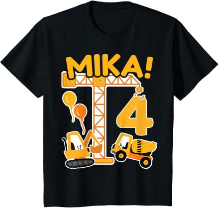 Kinder 4. Geburtstag Vorname Mika Bagger Deko Geschenk Jungen T-Shirt