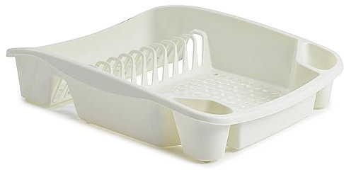 ZARVICZONIA Large Plastic Dish Drainer and Cutlery Rack Kitchen Sink Utensil Holder Draining Cup and Cutlery Drip Plate Worktop Storage Organizer Grey, Black, Cream (48 x 39 x 12 cm) (Cream)