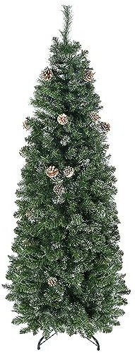 HOMCOM Künstlicher Weihnachtsbaum 180cm mit Tannenzapfen und 618 Zweigen Automatisch öffnend, Dicker Weihnachtsbaum mit Metallsockel Einfach zu montieren, Grün