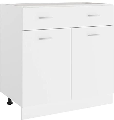 TANZEM Schubunterschrank, Küchenunterschrank, Küchenschränke, Küchenmöbel, Unterschrank, Kitchen Furniture, Weiß 80x46x81,5 cm Spanplatte