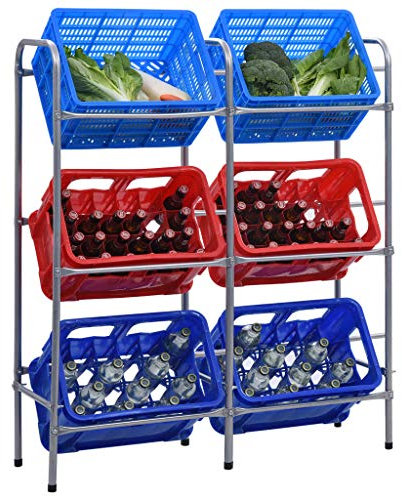 JUNZAI Lagerregal, Regal, Bookshelf, Leiterregal, Standregal, Wandregal, Aktenregal, DVD Regal, für 6 Kisten Silbern 96 x 33 x 116 cm Stahl