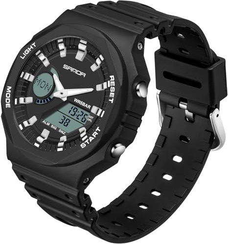 findtime Unisex Digitale Armbanduhr Damen Herren Schawrz Digitaluhr für Jungen Mädchen Männer mit Wecker Stoppuhr 5 ATM Wasserdicht