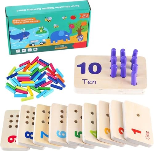 Gserin Wooden Counting Numbers Peg Board for Kids, Montessori Math Toy for Toddlers, Math Manipulatives Preschool Early Learning Educational Materials for Kids 3 4 5 6 7