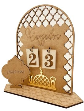 YKHSUAOURamadan Dekorationen Countdown-Kalender für Zuhaus,DIY Holz Eid Mubarak Ornament Dekorationen,Eid Mubarak Dekoration Ramadan aus Holz Countdown-kalender Ornament (B)
