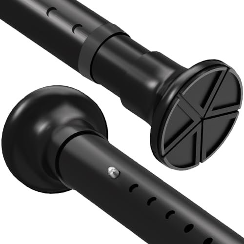 Barra de cortina de ducha extensible sin taladro, barra de cortina ajustable para cortina de ducha, armario de cocina, armario (negro, 110 cm-165 cm)