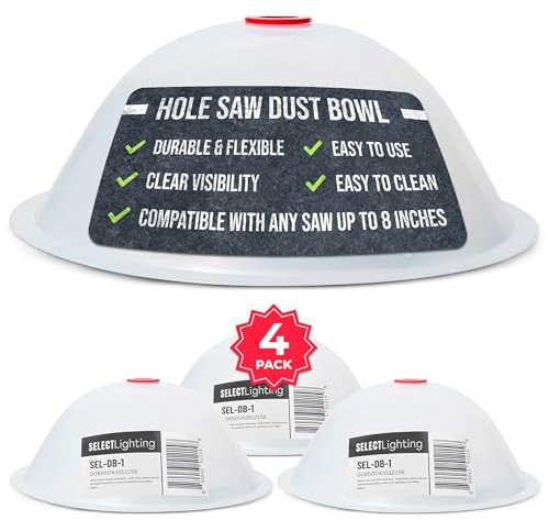 Select Lighting Hole Saw Dust Bowl, Flexible Plastic Drilling Saw Dust Collector, Collects Dust When Drilling Holes for Recessed Lights, Universal Hole Saw Accessories, Clear Design, 4 Pack