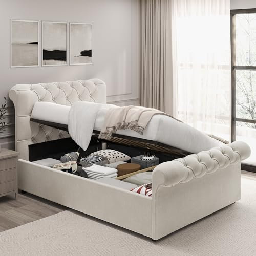 Blisswood Upholstered Single Ottoman Bed Frame With Mattress Included, UKFR Ottoman Storage Bed With Gas Lift Side Opening Wooden Slats With Storage Bed (3ft Single 90 x 190, Mattress Included)
