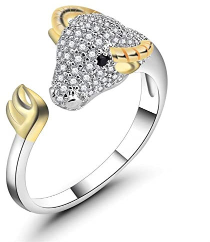 Ringe Delicate Fashion 925 Sterling Silber Sternzeichen Ring Natal Year Ring Party for Sie (Color : Cow)